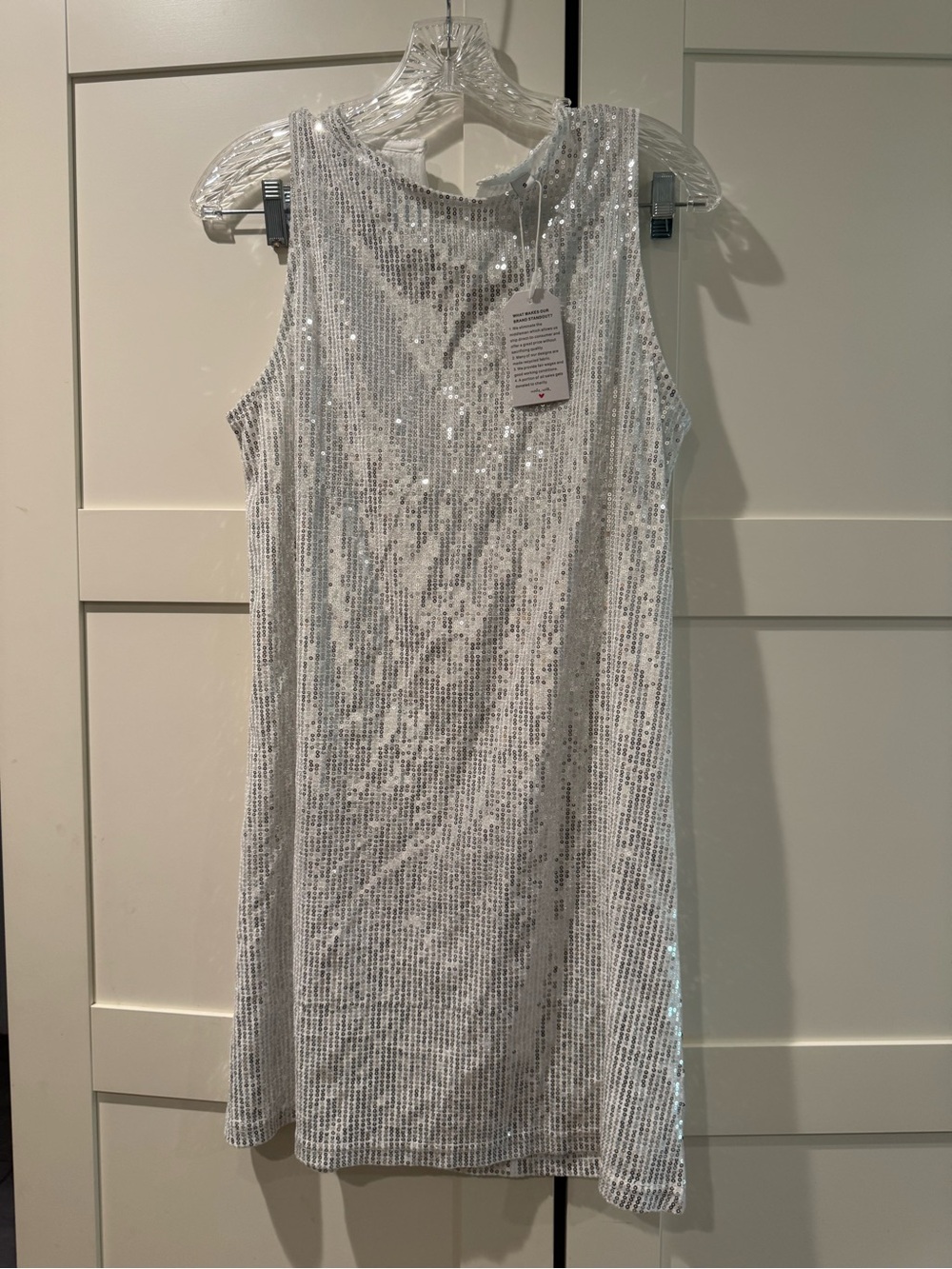 Silver Sequin Sleeveless Shift Dress